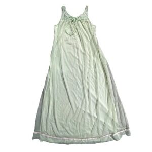Vintage Babydoll Slip Dress Womens Small Mint Green Lace Sheer Pleated Pullover
